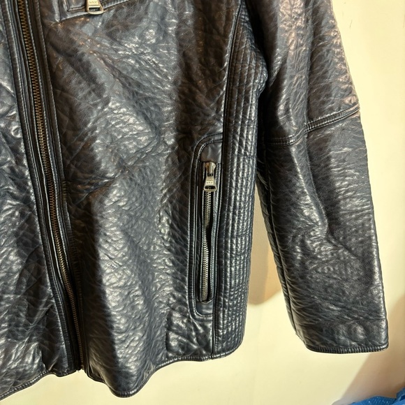 MARC NEW YORK Sz L Jacket by Andre Marc Pebbled Vegan Leather Lined Dark Blue - Picture 3 of 12